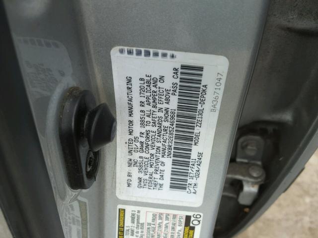 1NXBR32E85Z469681 - 2005 TOYOTA COROLLA CE SILVER photo 10