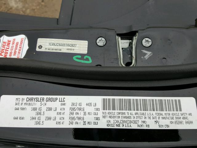 1C4NJCBAXED843827 - 2014 JEEP COMPASS SP BLACK photo 10