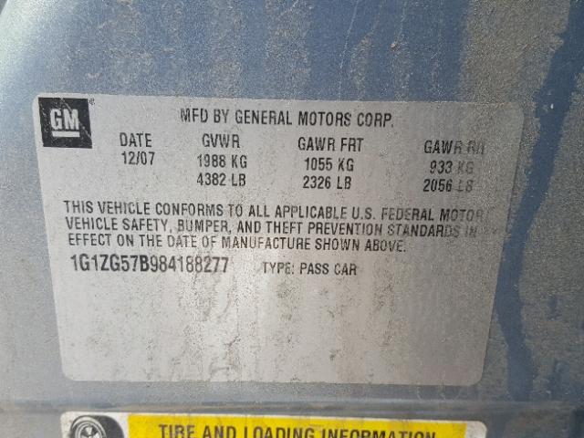 1G1ZG57B984188277 - 2008 CHEVROLET MALIBU LS GRAY photo 10