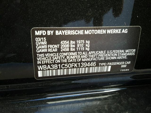 WBA3B1C50FK139446 - 2015 BMW 320 I BLACK photo 10