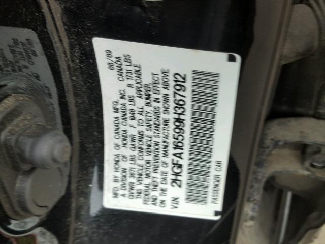 2HGFA16599H367912 - 2009 HONDA CIVIC LX BLACK photo 10