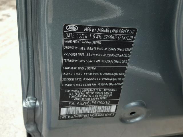 SALAB2V61FA750218 - 2015 LAND ROVER LR4 BASE Gri fotoğraf 10