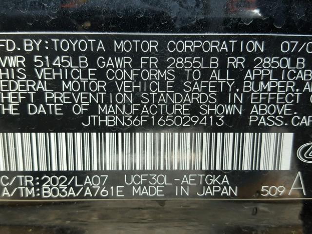 JTHBN36F165029413 - 2006 LEXUS LS 430 BLACK photo 10