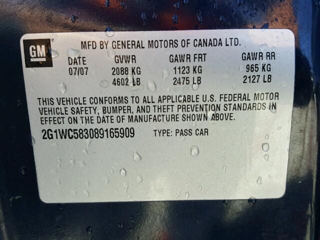 2G1WC583089165909 - 2008 CHEVROLET IMPALA 蓝色 照片 10