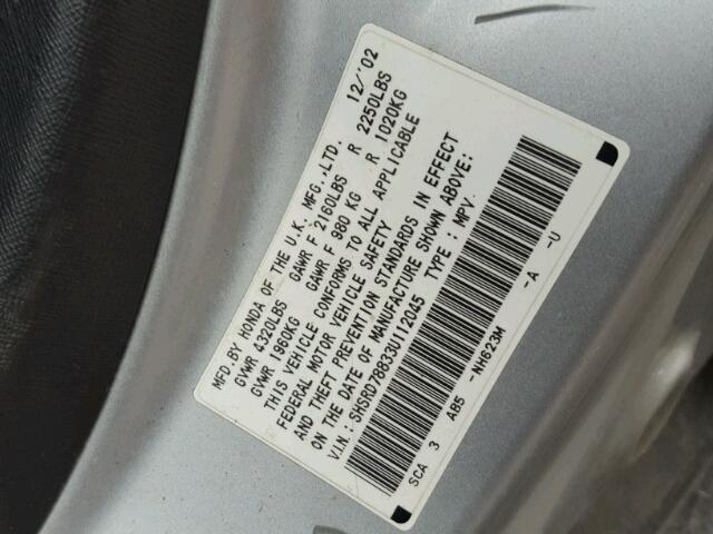 SHSRD78833U112045 - 2003 HONDA CR-V EX SILVER photo 10