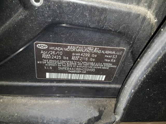 5NPEB4AC8BH059495 - 2011 HYUNDAI SONATA GLS BLACK photo 10