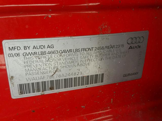 WAUAF78E76A244823 - 2006 AUDI A4 2 RED photo 10