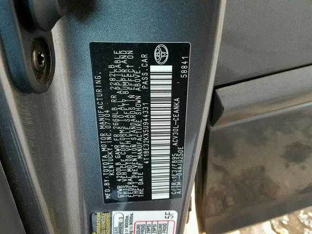 4T1BE32KX5U944331 - 2005 TOYOTA CAMRY LE GRAY photo 10