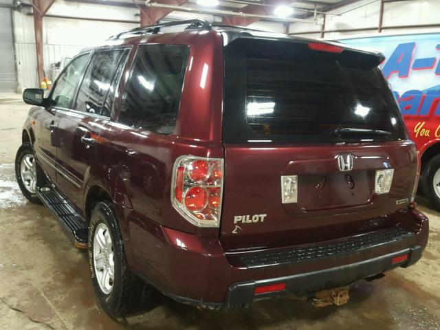 5FNYF18107B021351 - 2007 HONDA PILOT LX BURGUNDY photo 3