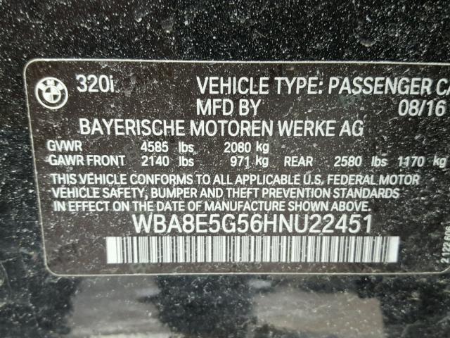 WBA8E5G56HNU22451 - 2017 BMW 320 XI BLACK photo 10