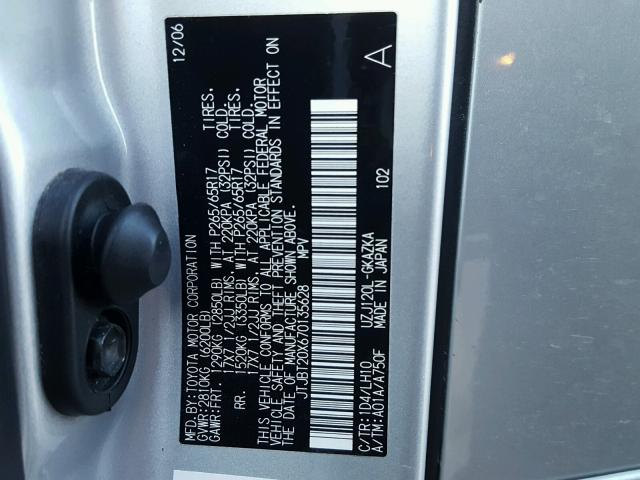 JTJBT20X670135628 - 2007 LEXUS GX 470 SILVER photo 10