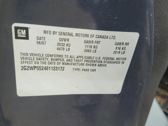 2G2WP552481123172 - 2008 PONTIAC GRAND PRIX GRAY photo 10