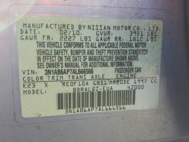 3N1AB6AP7AL666566 - 2010 NISSAN SENTRA 2.0 SILVER photo 10