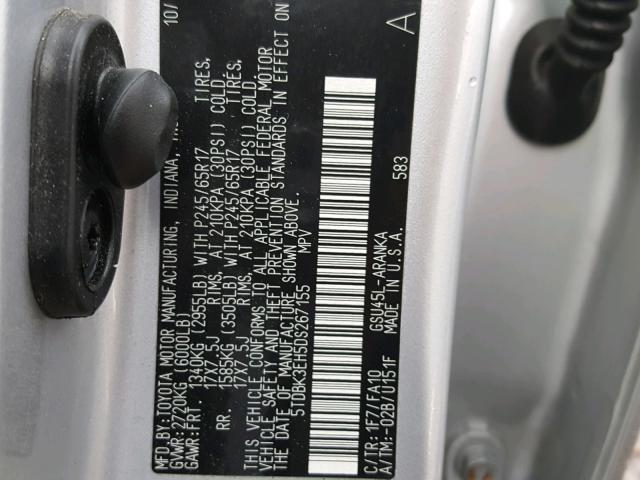 5TDBK3EH5DS267155 - 2013 TOYOTA HIGHLANDER SILVER photo 10