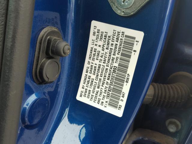 19XFB2F5XDE073893 - 2013 HONDA CIVIC LX BLUE photo 10