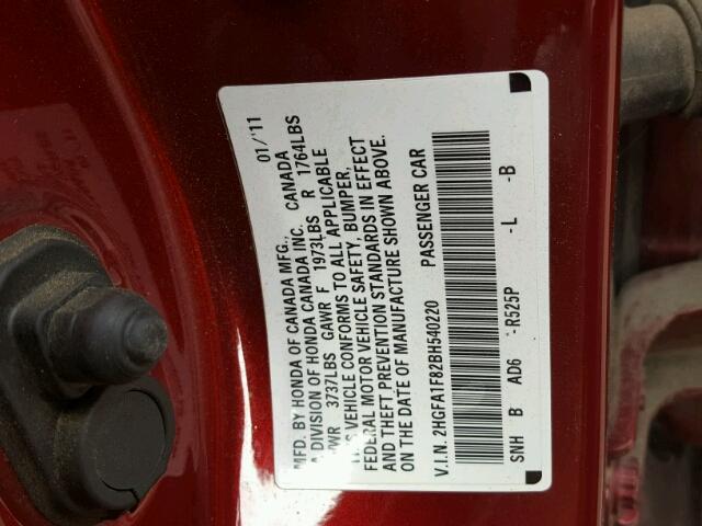 2HGFA1F82BH540220 - 2011 HONDA CIVIC EX Qırmızı foto 10