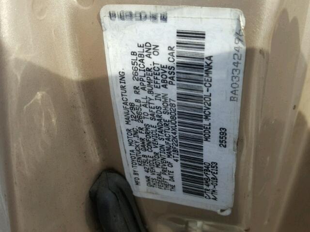 4T1BF22K4XU080287 - 1999 TOYOTA CAMRY LE TAN photo 10
