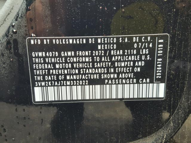 3VW2K7AJ7EM332022 - 2014 VOLKSWAGEN JETTA BASE შავი ფოტო 10