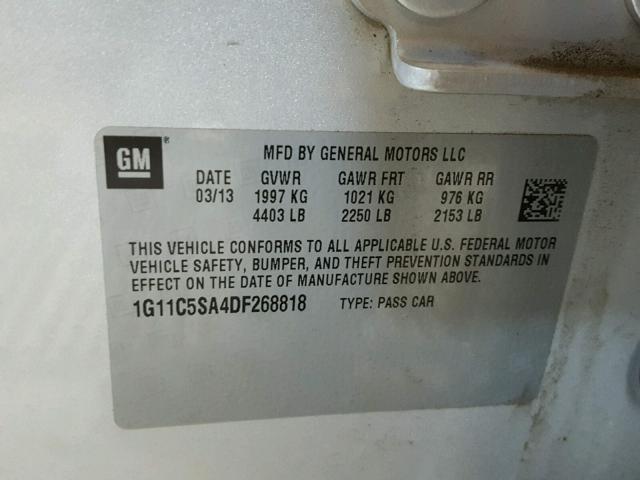 1G11C5SA4DF268818 - 2013 CHEVROLET MALIBU 1LT 银色 照片 10