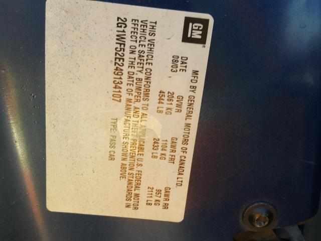 2G1WF52E249134107 - 2004 CHEVROLET IMPALA 黑色 照片 10