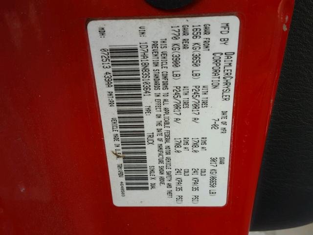 1D7HA18N83S103641 - 2003 DODGE RAM 1500 S RED photo 10