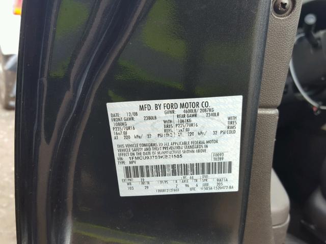 1FMCU93759KB21585 - 2009 FORD ESCAPE XLT GRAY photo 10