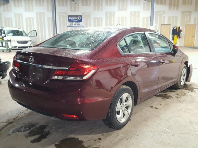 19XFB2F50DE280454 - 2013 HONDA CIVIC LX BURGUNDY photo 4