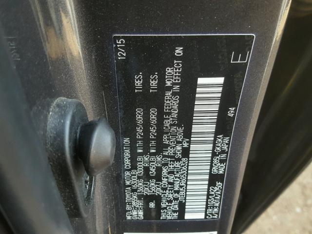 JTEBU5JR6G5306328 - 2016 TOYOTA 4RUNNER SR GRAY photo 10