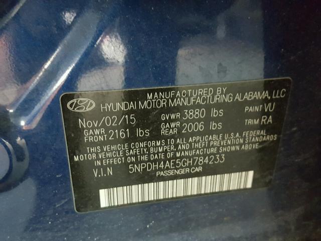 5NPDH4AE5GH784233 - 2016 HYUNDAI ELANTRA SE BLUE photo 10