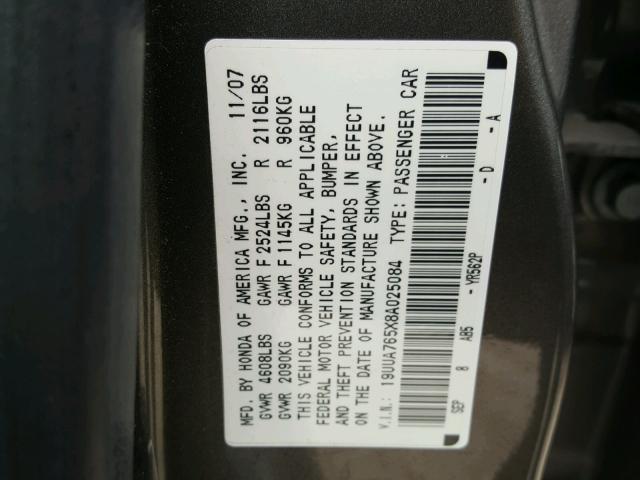 19UUA765X8A025084 - 2008 ACURA TL TYPE S BROWN photo 10