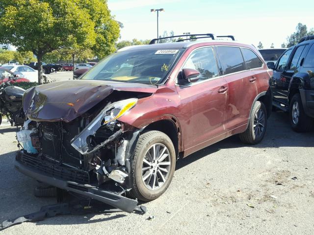 5TDKZRFH8HS197850 - 2017 TOYOTA HIGHLANDER BURGUNDY photo 2