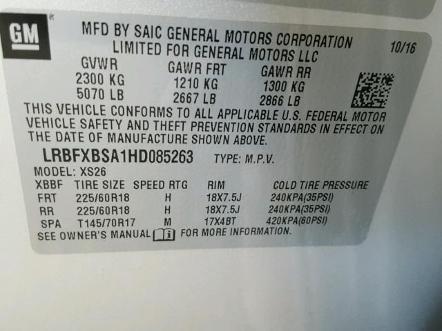 LRBFXBSA1HD085263 - 2017 BUICK ENVISION E SILVER photo 10