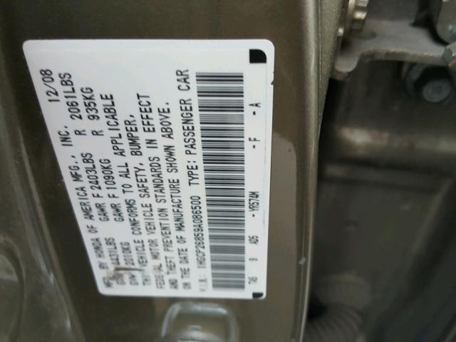 1HGCP26859A086500 - 2009 HONDA ACCORD EXL GOLD photo 10