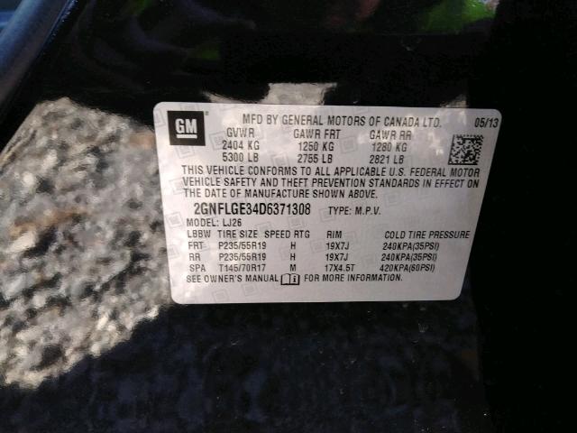 2GNFLGE34D6371308 - 2013 CHEVROLET EQUINOX LT BLACK photo 10