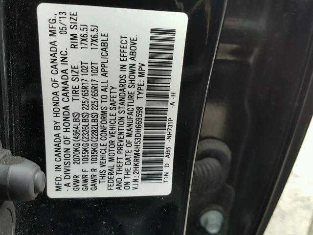 2HKRM4H53DH669598 - 2013 HONDA CR-V EX BLACK photo 10