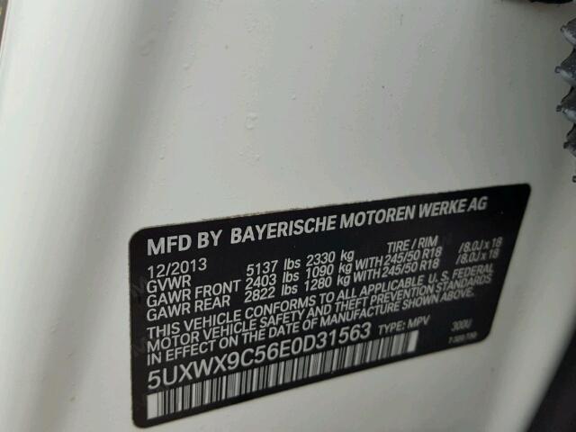 5UXWX9C56E0D31563 - 2014 BMW X3 XDRIVE2 WHITE photo 10