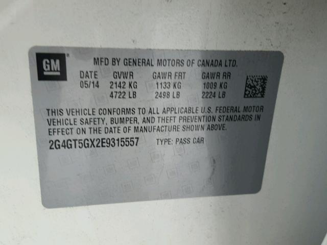 2G4GT5GX2E9315557 - 2014 BUICK REGAL GS WHITE photo 10