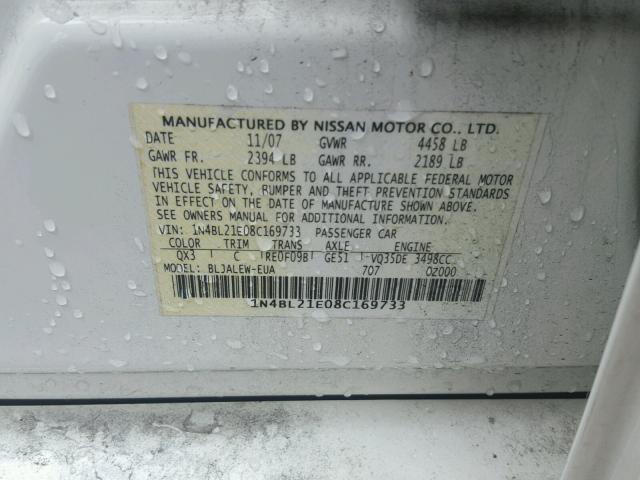 1N4BL21E08C169733 - 2008 NISSAN ALTIMA 3.5 WHITE photo 10