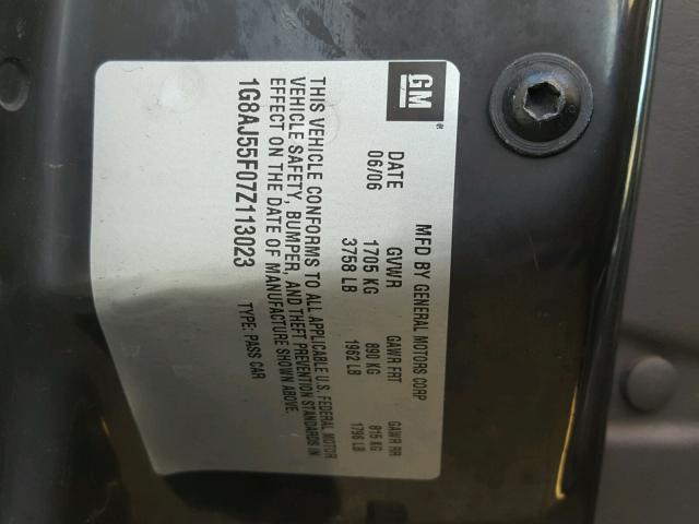 1G8AJ55F07Z113023 - 2007 SATURN ION LEVEL GRAY photo 10