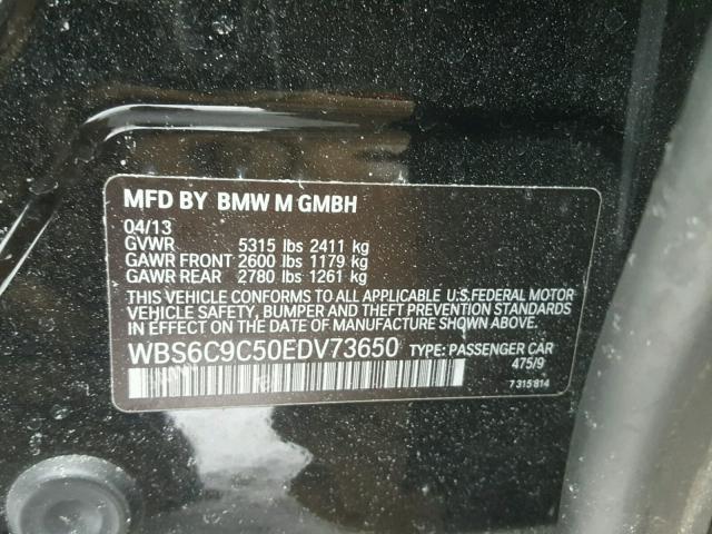 WBS6C9C50EDV73650 - 2014 BMW M6 GRAN CO BLACK photo 10