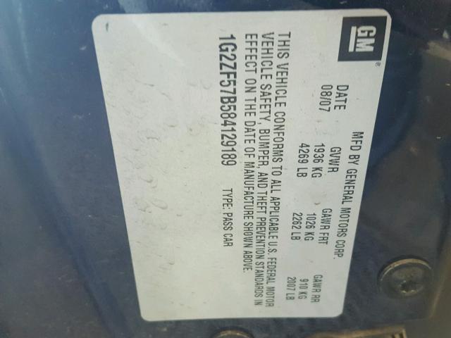 1G2ZF57B584129189 - 2008 PONTIAC G6 VALUE L BLUE photo 10