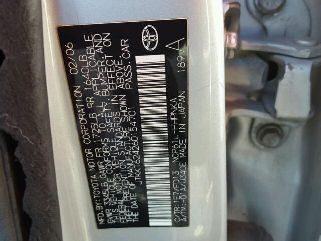 JTKKT624260154701 - 2006 TOYOTA SCION XA SILVER photo 10