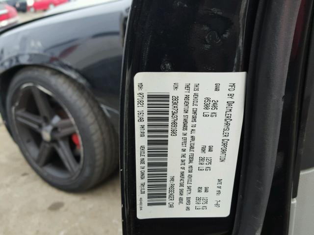 2B3KA73W37H891603 - 2007 DODGE CHARGER SR BLACK photo 10