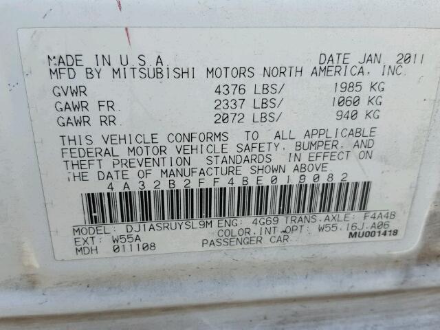 4A32B2FF4BE019082 - 2011 MITSUBISHI GALANT FE WHITE photo 10