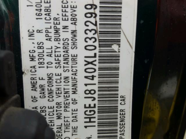 1HGEJ8140XL033299 - 1999 HONDA CIVIC EX Yaşıl foto 10