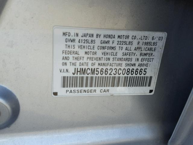 JHMCM56623C086665 - 2003 HONDA ACCORD EX SILVER photo 10