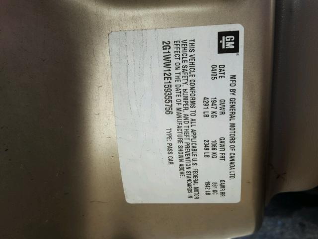 2G1WW12E159355756 - 2005 CHEVROLET MONTE CARL 金色 照片 10