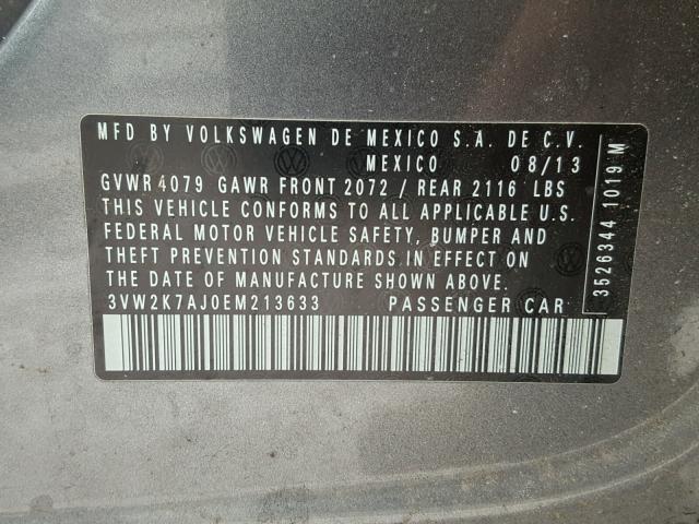 3VW2K7AJ0EM213633 - 2014 VOLKSWAGEN JETTA BASE 灰色 照片 10