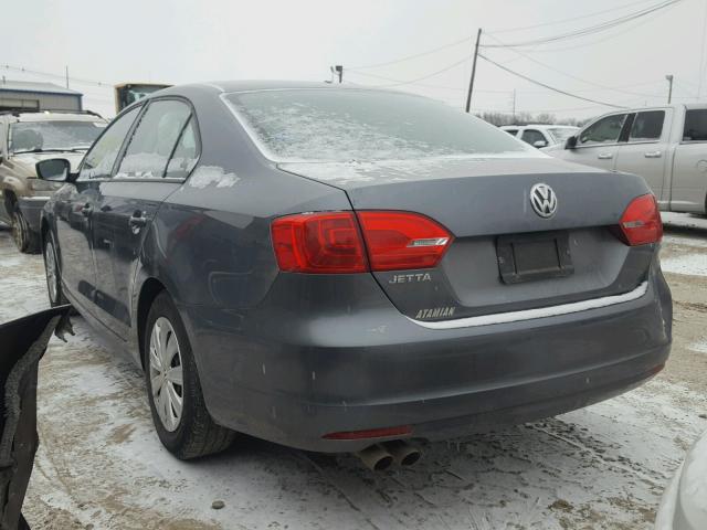 3VW2K7AJ0EM213633 - 2014 VOLKSWAGEN JETTA BASE GRAY photo 3