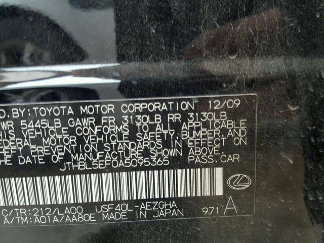 JTHBL5EF0A5095365 - 2010 LEXUS LS 460 BLACK photo 10